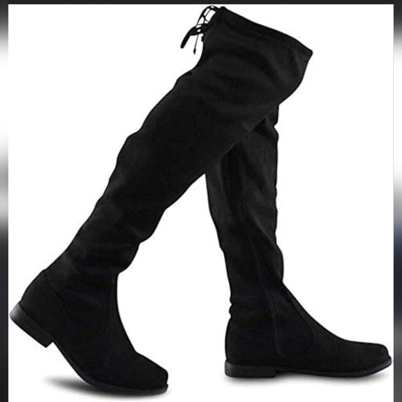 Wild Diva Shoes - Wild Diva Women's Black Faux Suede Over-the-Knee Boots Size 7